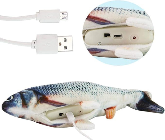 Gato jugando con Juguete Pez Saltarín Electrónico en movimiento, diversión interactiva