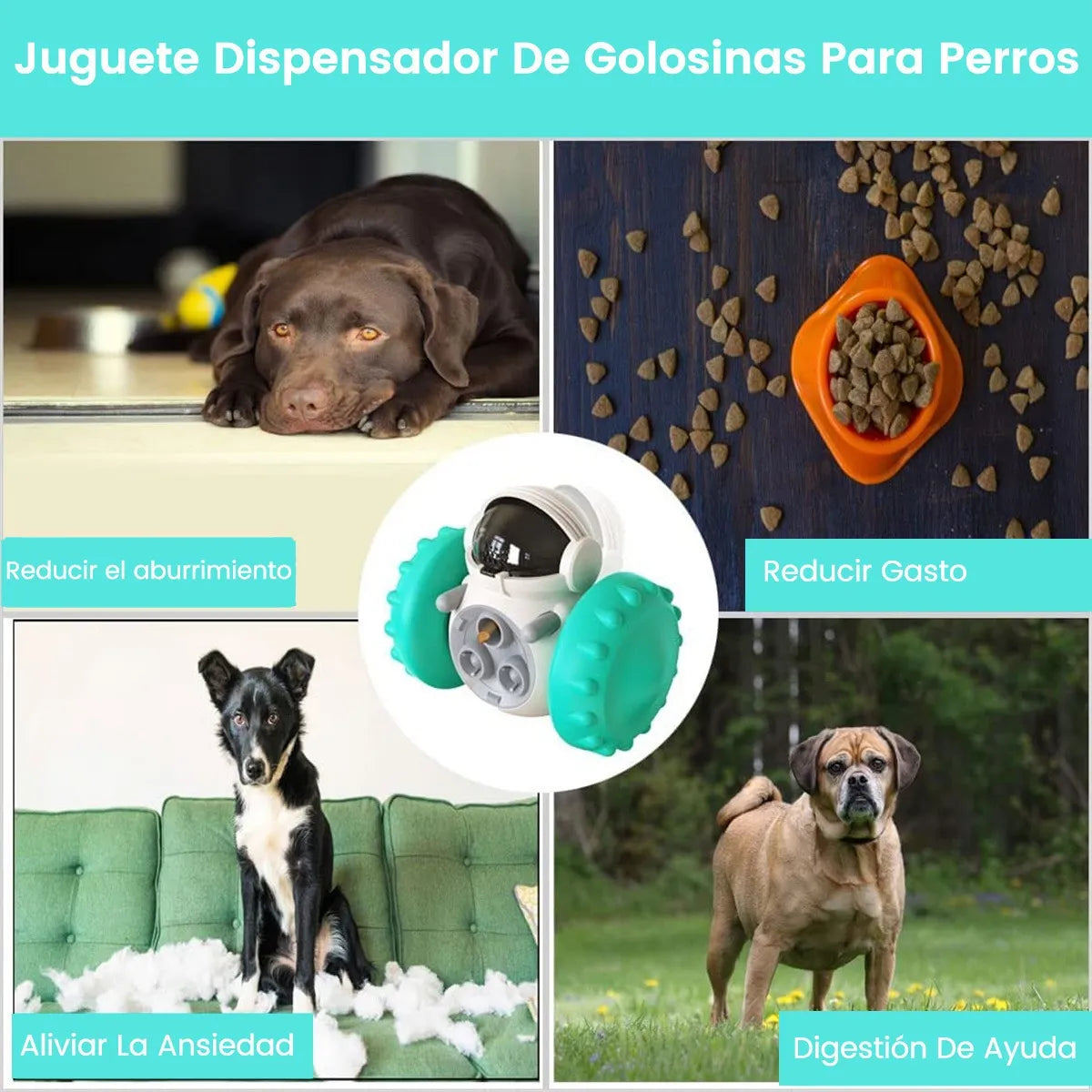 Juguete inteligente para gatos y perros con forma de robot, ideal para alimentación controlada