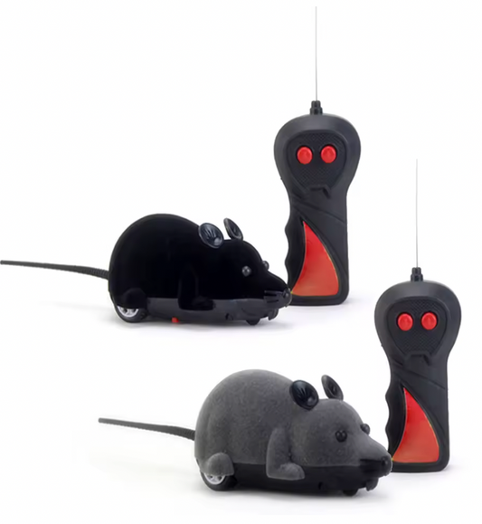 Ratón de juguete gris con antena y control remoto ergonómico