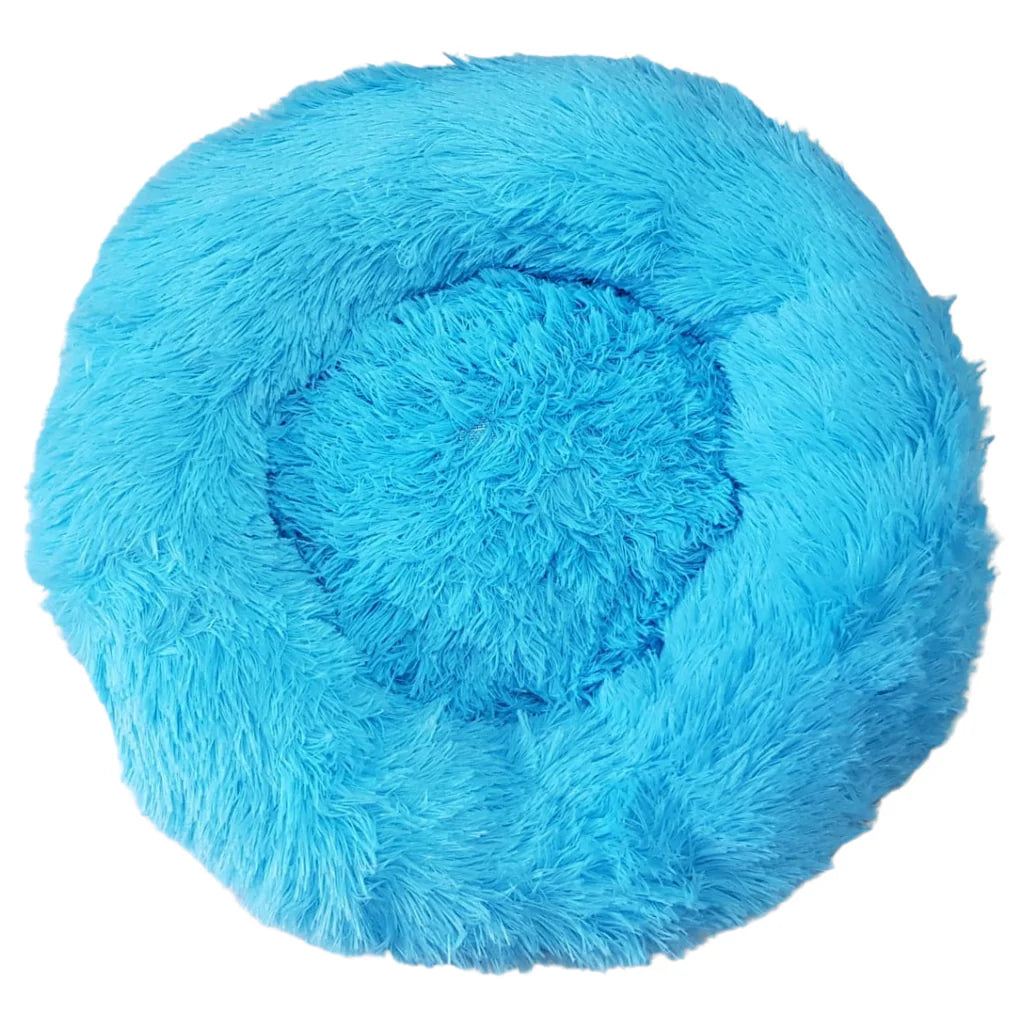 Cama antiestrés para mascotas, diseño circular con borde elevado, color aguamarina