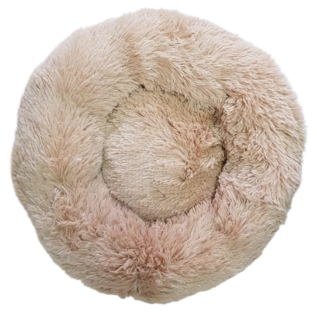 Cama antiestrés para mascotas, diseño circular con borde elevado, color Beige