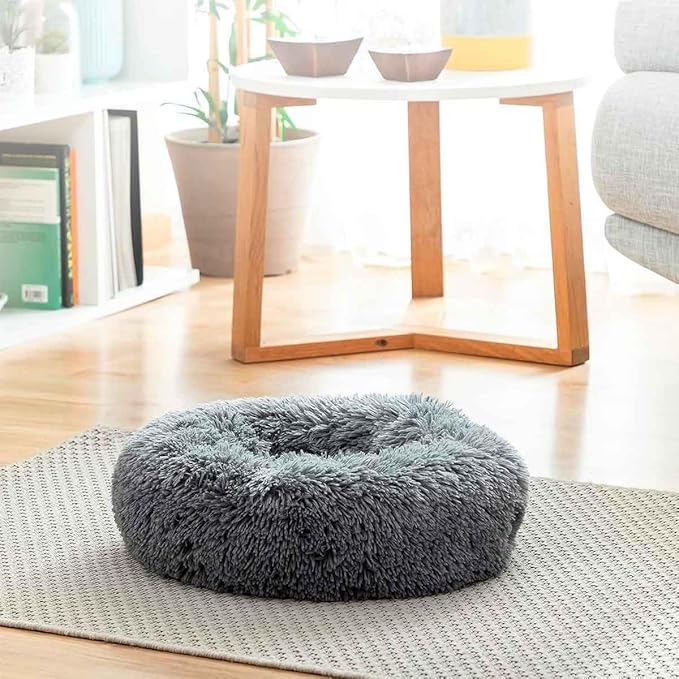 Cama antiestrés talla S para mascotas, en color gris