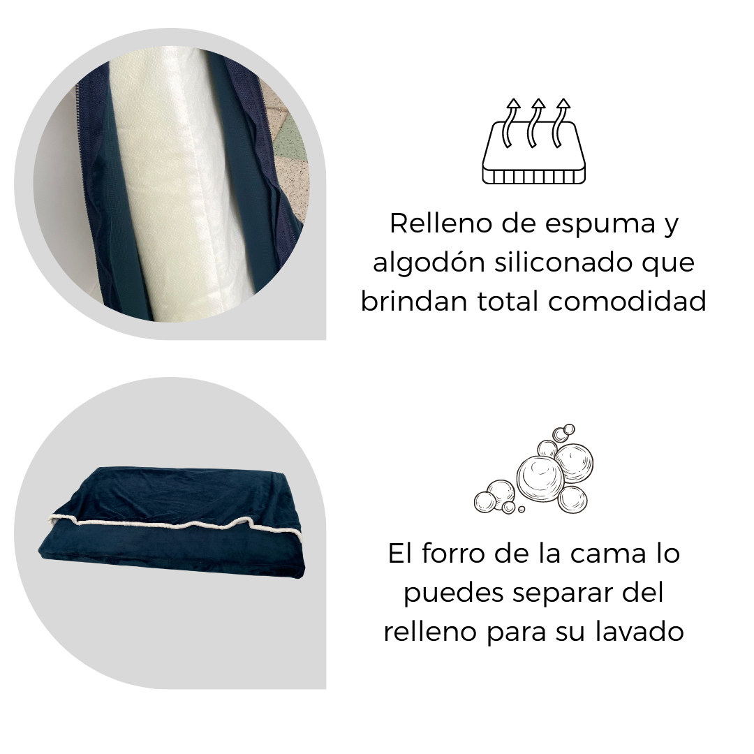 Cama rectangular para mascotas hecha en suavetina y piel de conejo, con relleno de espuma y algodón siliconado