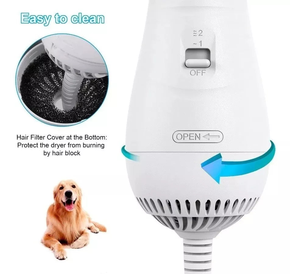 selector de dos niveles de temperatura en cepillo secador para perros y gatos
