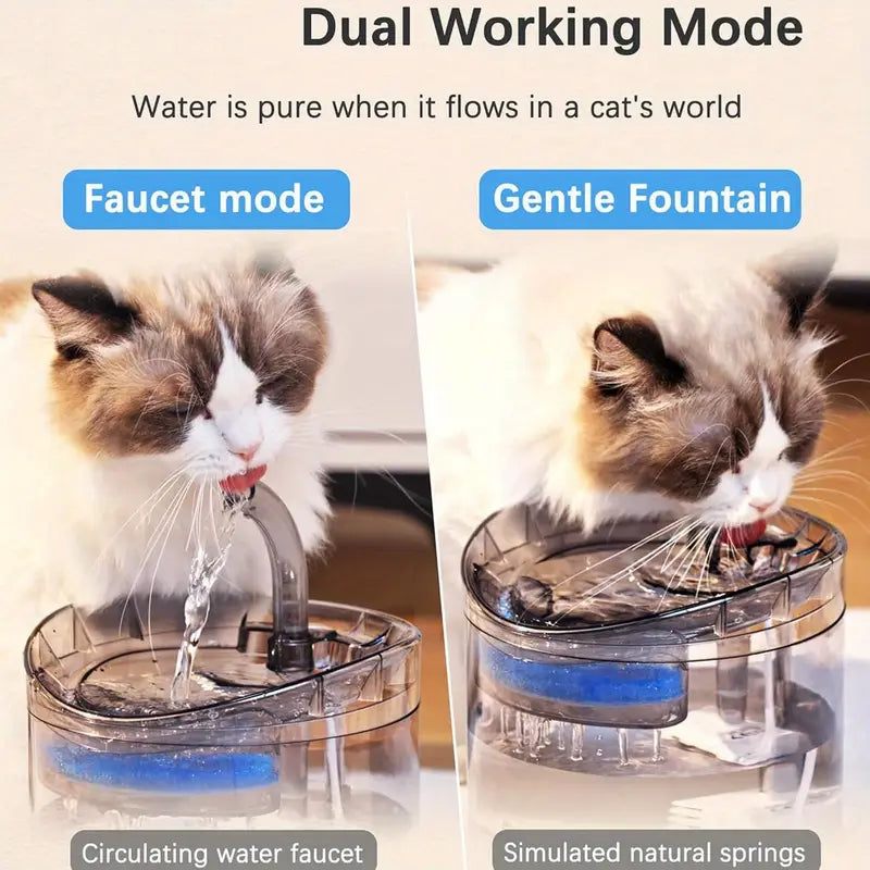 Gato bebiendo agua de fuente automática inteligente