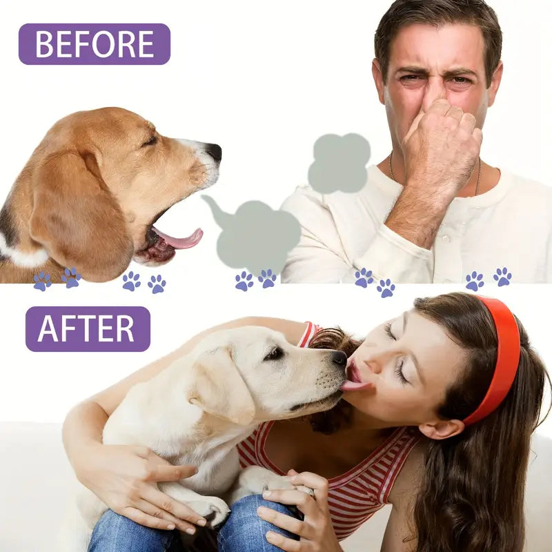 perro con spray bucal Happy Pets para combatir mal aliento