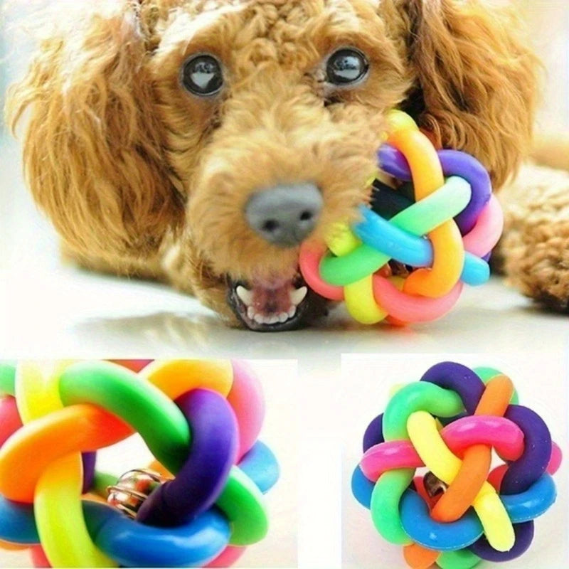Pelota sensorial para mascotas, colores aleatorios, diseño tipo átomo"