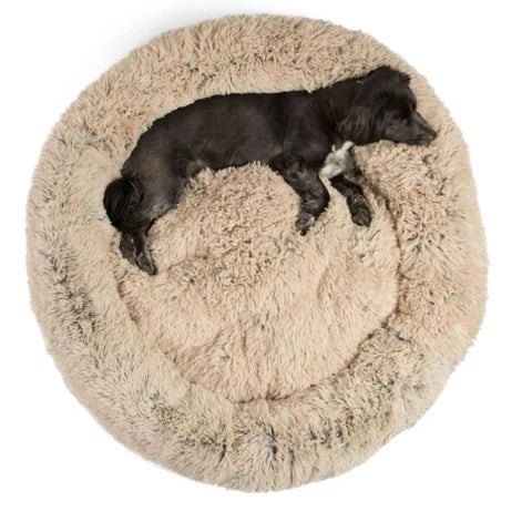 Cama antiestres para perros grandes en forma de dona, color beige