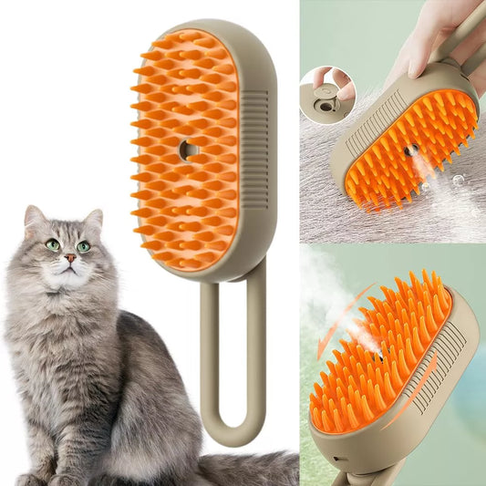 Cepillo 3 en 1 para perros y gatos con vapor relajante, mango ergonomico