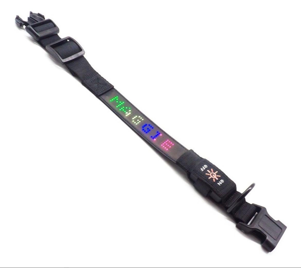Collar luminoso para mascotas en color negro con pantalla de mensajes