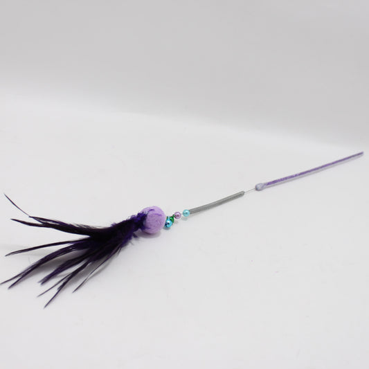 Juguete vara para gato con plumas coloridas y resorte metálico