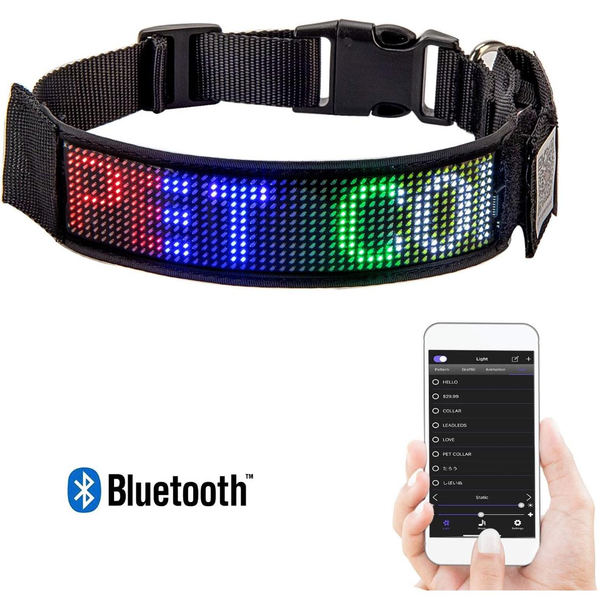Pantalla LED con animación en collar para mascotas conectado vía app móvil