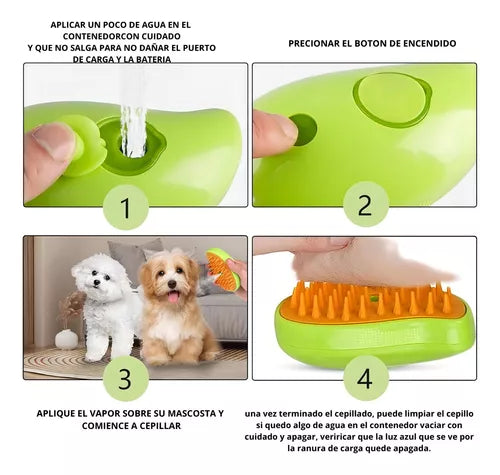 Cepillo Vaporizador Revolucionado 3 en 1 para Mascotas