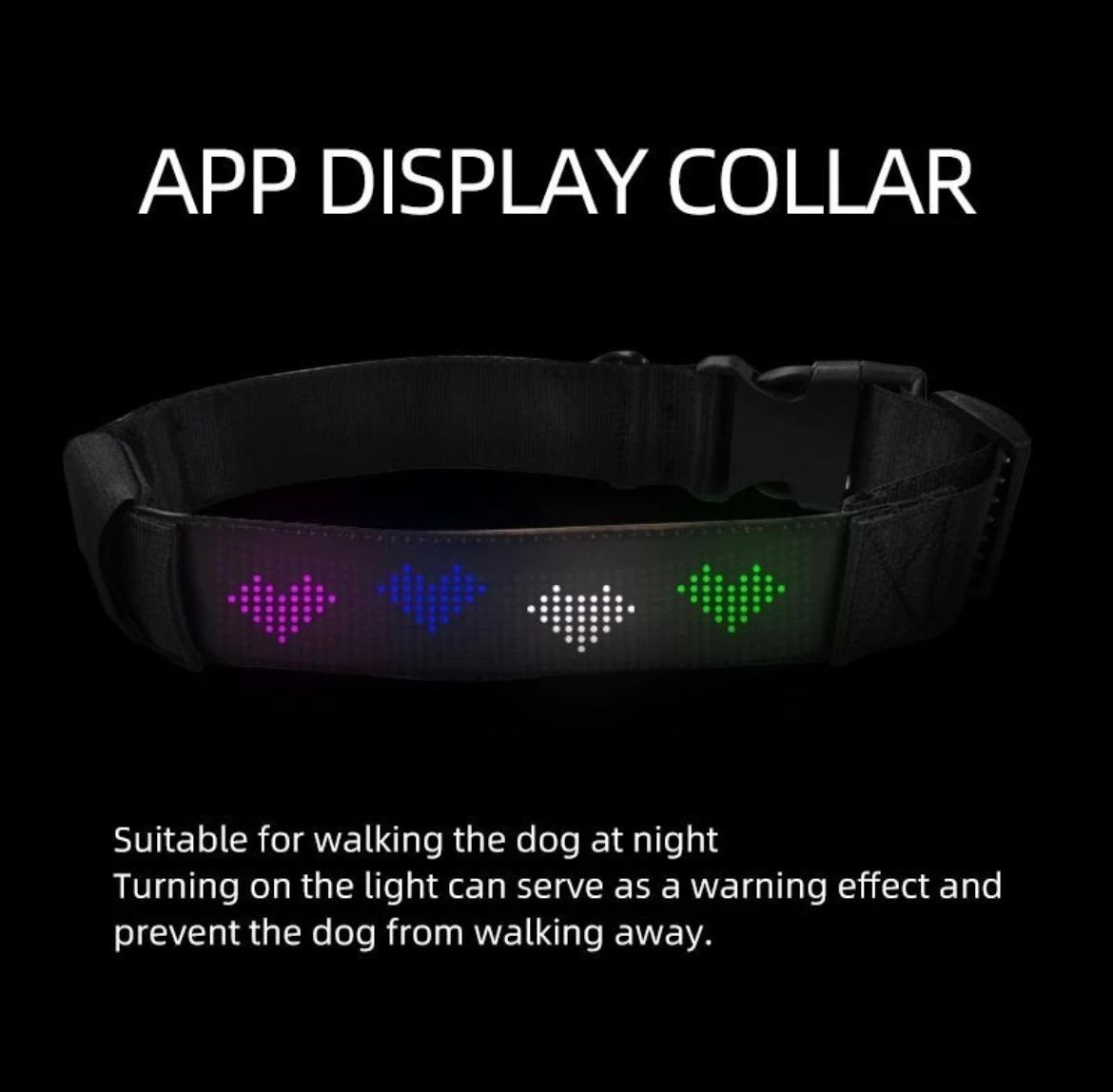 Pantalla LED con animación en collar para mascotas conectado vía app móvil