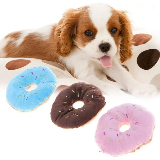 Juguete en forma de dona para perros y gatos, diseño divertido y colorido